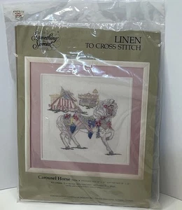 VTG Something Special Linen to Cross Stitch Carousel Horse 70036 14x14 NEW! - Picture 1 of 3