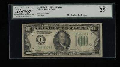 DBR 1934 $100 DGS FRN Minneapolis Fr. 2152-Idgs Legacy 25 Serial I00546538A - Image 1 of 2