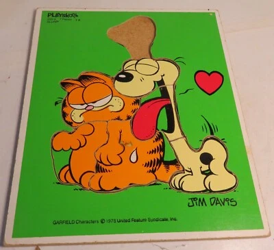 1978 Playskool Vintage Missing Piece Wooden Puzzle Garfield Odie Slurp Jim Davis - Image 1 of 4