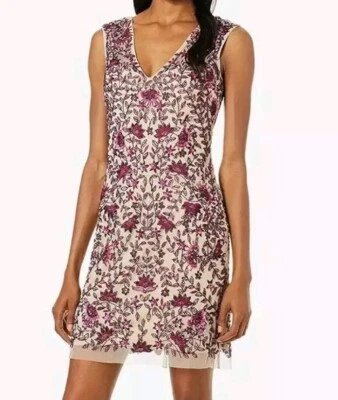 Aidan Mattox Sequin Bead Embellished Embroidered Lace Wine Nude Dress Size 2 - Image 1 of 4