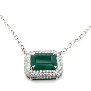 14K White Gold 13.22 G 10.48CT Emerald 4CT Diamond Necklace - Picture 1 of 5