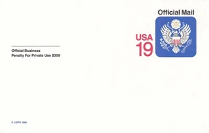 1988 USA card Official Mail 19c, unused - Picture 1 of 2