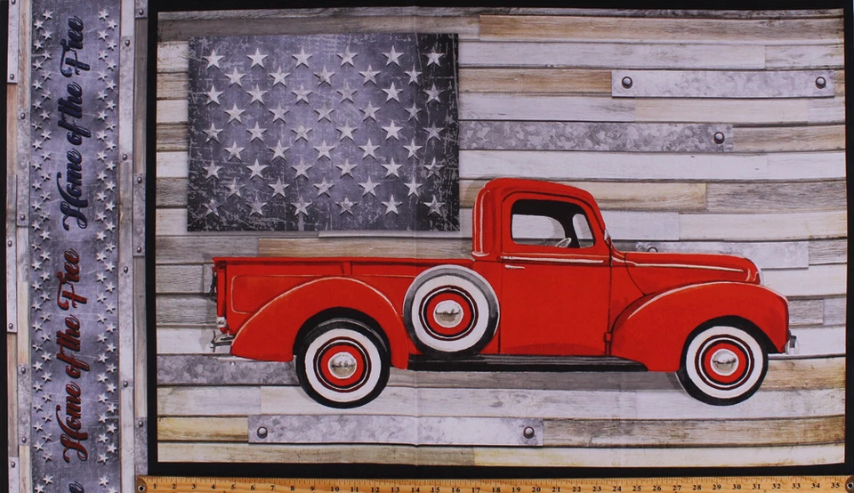 23.75" X 44" Panel Retro Rojo Ford Truck Patriótico Digital Tela Algodón D778.53 Foto 1 de 1