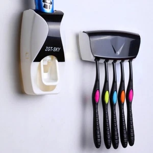 Dispensador automático de pasta de dientes 5 soporte para cepillo de dientes productos de baño montaje en pared - Imagen 1 de 7