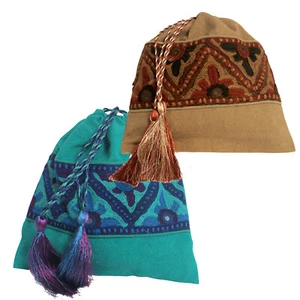 NUOVO! Borsa con coulisse ricamata "Pucca" fatta a mano in Pakistan commercio equo e solidale  - Foto 1 di 6