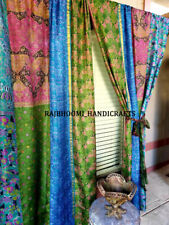 2 Pcs Indian Sari Patchwork Curtain Drape Window Decor Multi Silk Saree Curtain
