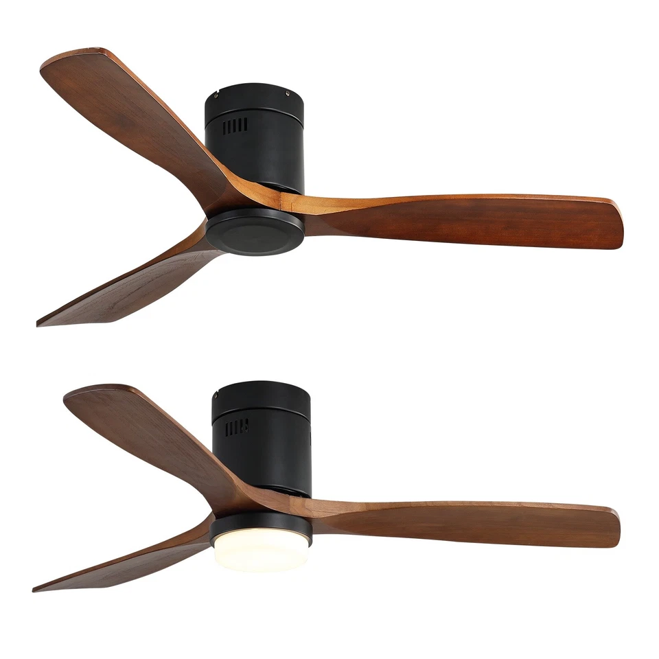 SOFUCOR Deckenventilator Schwarz Dunkelholzflügel mit Fernbedienung 6 Geschwindigkeiten