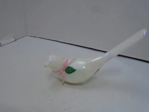 Fenton Pink Ribbon Iridescent Milk Opaline Glass Bird Figurine Paperweight - Picture 1 of 6