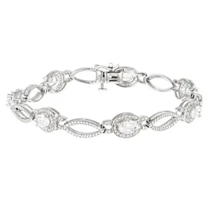3.61 Ctw Oval Cut D/FL Real Moissanite 14K White Gold Over Tennis Bracelet 8" - Picture 1 of 6