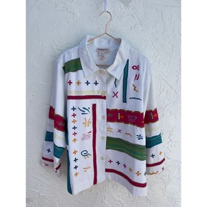 Silhouettes Womens Emroidered Collar Blazer Multicolor Sz 20 - Picture 1 of 9