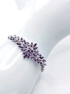 Pulsera de plata 7,5" corte marquesa amatista circonita cúbica piedras preciosas mujer joyería + caja de regalo - Imagen 1 de 4