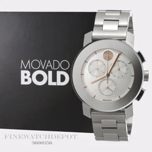 Authentic Movado Bold Chronograph Silver-toned Sunray Dial Unisex Watch 3600356 - Picture 1 of 1
