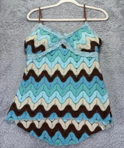 Vtg 90s Y2k Rampage Large Tank Top Babydoll Crocheted Blue Green 70's Lace Fariy - Picture 1 of 9