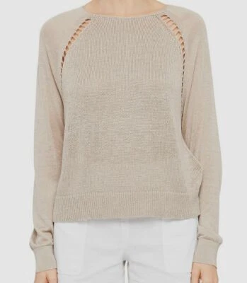 $295 Theory Women's Beige Long-Sleeve Multi Inset Pullover Sweater Size XX-Large - Image 1 of 4