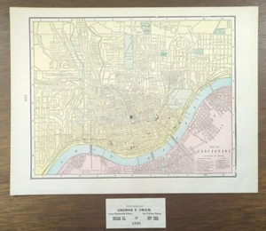 Vintage 1898 CINCINNATI OHIO Map 14"x11" Old Antique Original HAMILTON MADEIRA - Picture 1 of 9