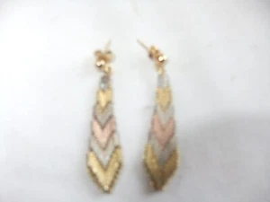 Vintage Milor Italy Silver/Gold Dangle Two Tone Mesh Chevron Earrings 4.5 cm - Picture 1 of 6