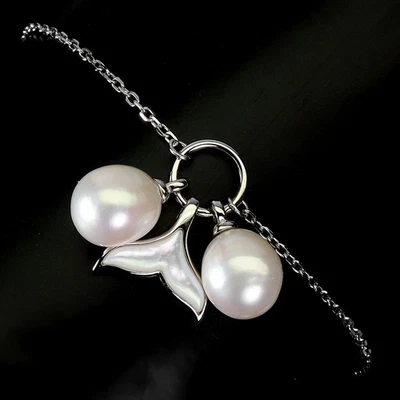 Pulsera de plata de ley 925 perlas gotas 9x8 mm fregona cola de pez piedras preciosas joyería 7,5 Foto 1 de 4