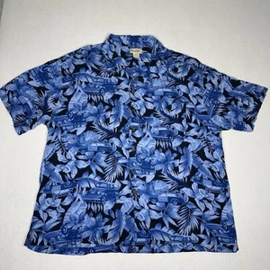 Panama Jack Shirt Adult 3XL XXXL Blue Floral Classic Cars Woody Rayon Hawaiian - Picture 1 of 12