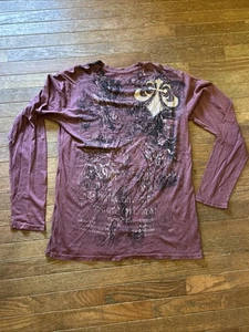 Rare Vtg New Affliction Shirt Large Red Gold Tshirt Long Sleeve - Picture 1 of 10