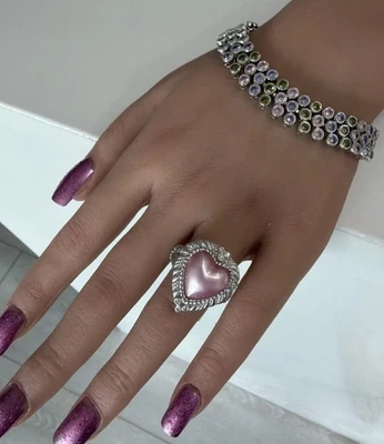 Pulsera Judith Ripka Plata Esterlina Rosa Perla Mabe Corazón Circonita 8 y 925 Gemas Foto 1 de 4