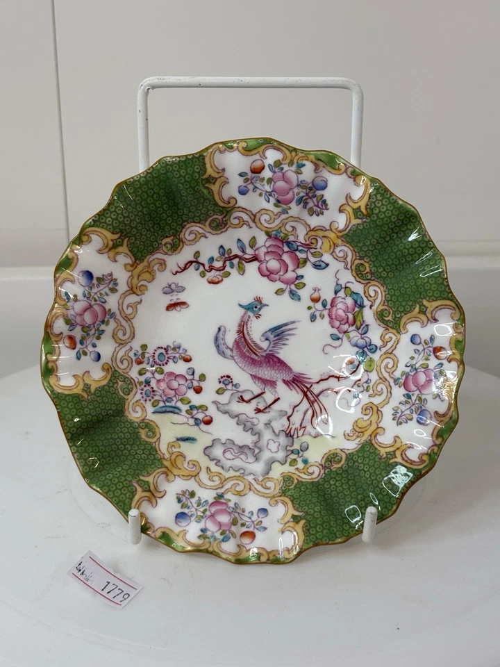 Minton Green Cockatrice Pattern fluted edged Bowl 14cm wide 3cm high VGC - Image 1 of 4