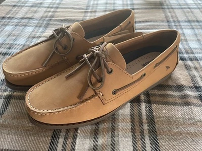 Zapatos de barco de cuero marrón tostado tiburón resistente para hombre talla 11,5 M nuevos con etiquetas-pequeño defecto Foto 1 de 4