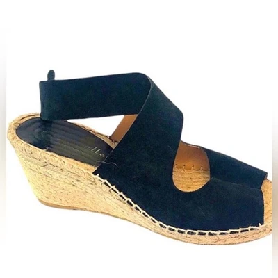 Sandalias Bettye Muller Mobile negras de gamuza con cuña alpargata envolventes al tobillo Foto 1 de 4