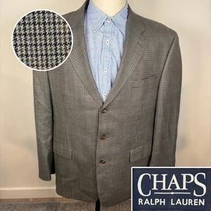Chaps Ralph Lauren Blazer Mens 46R Jacket Houndstooth Tweed Wool Silk - Picture 1 of 16