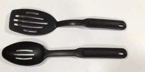 Pampered Chef Black Nylon Slotted Spatula Turner #2351 & Slotted Spoon USA - Picture 1 of 7