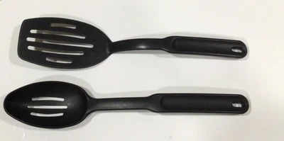 Pampered Chef Black Nylon Slotted Spatula Turner #2351 & Slotted Spoon USA - Image 1 of 4