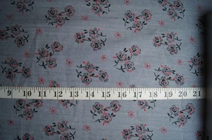 3+ Yards Red Blue Flowers on Blueish  Gray Cotton Blend Fabric 130" X 44" - Picture 1 of 1