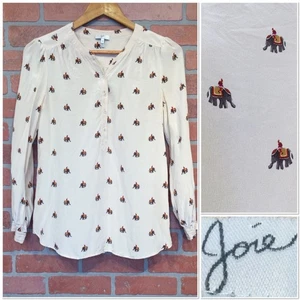 Blusa Top Joie Mujer Seda Estampado Elefante Botón Delantero Talla XS Lujo - Imagen 1 de 10