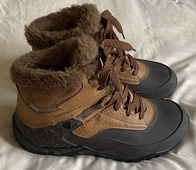 Merrell выбрать сухой женщин коричневой кожи/искусственного меха теплый зимние ботинки размер 9 - Изображение 1 из 4