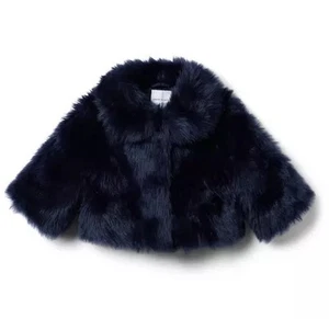 Janie and Jack Girls Size 5 To 6 The Festive Faux Fur Crop Jacket Navy Blue - Picture 1 of 11
