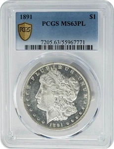 1891 Morgan Silver Dollar $ MS63 PL Proof Like Secure PCGS 950498-3 - Bild 1 von 5