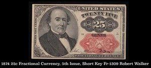 1874 25¢ Cents Fifth Issue U.S. Fractional Currency, FR1309, Grades AU53? - Picture 1 of 3