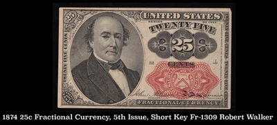 Nice 1874 25¢ Cents Fifth Issue U.S. Fractional Currency, FR1309, Grades AU53? - Image 1 of 3