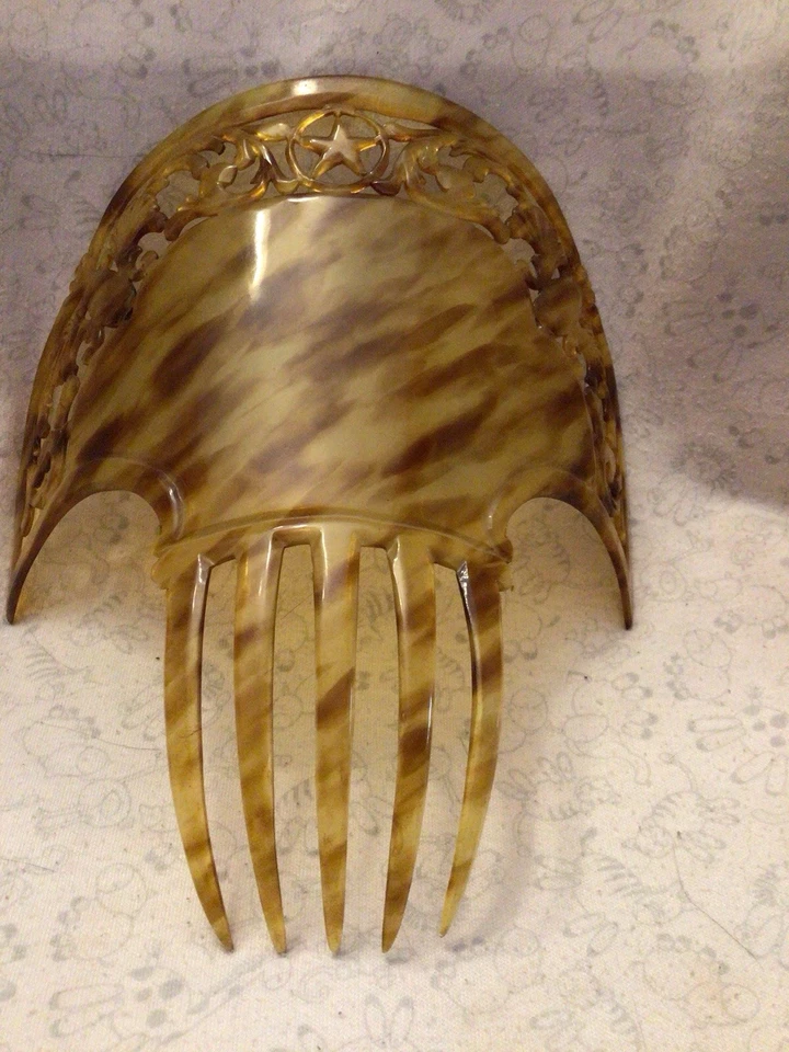 Beautiful Huge Antique Edwardian Tiara Hair Comb Bakelite Faux Tortoiseshell - image 1 of 4