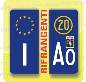 2 ADESIVI BLU RIFRANGENTI PER TARGA AUTO EUROPEA CON PROVINCIA E SIMBOLO AOSTA - Picture 1 of 1
