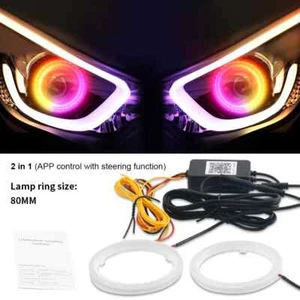 80mm Led Angel Eyes Cotton DRL Halo Rings RGB DRL Headlight with Turn Signal US - Picture 1 of 17