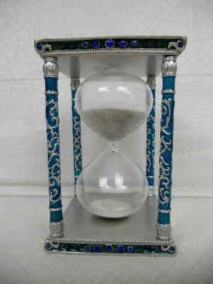 Reloj de Arena Temporizador 15 Minutos Decoración de Mesa Gemas de Vidrio Azul Desplazamiento Tono Plateado Foto 1 de 4