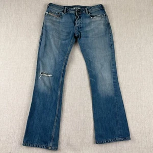 Diesel Zathan Bootcut Jeans Mens 34x32 Blue Y2K Distressed Stains Italy Cowboy - Picture 1 of 23