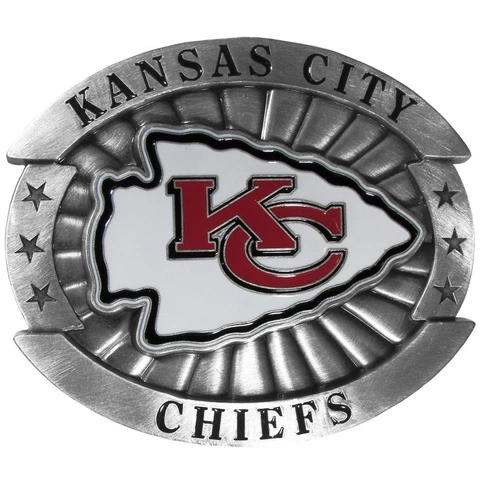 Kansas City Chiefs Over-sized 4" Pewter Metal Belt Buckle (NFL Football) Cover