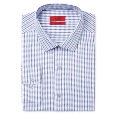 $85 Alfani Men Fitted Blue Check Plaid Long-Sleeve Casual Dress Shirt 15.5 32/33 - Image 1 of 4