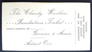 Boleto "Charity Warblers" de la compañía juglar femenina de 1894 - ¡Firma Gorman! CC - Imagen 1 de 2