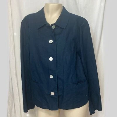 Orvis Mujer Lino Algodón Mezcla Azul Marino Botón Chaqueta Talla Grande 12 Foto 1 de 4