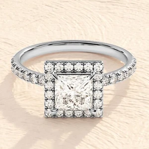 Moissanit Ring 8 mm Quadratschliff Halo Ring 925 Sterling Silber Jubiläumsring - Bild 1 von 19