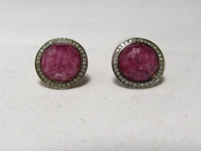 Ippolita Sterling Silver Stella African Ruby  Diamond Halo Stud  Earrings - Image 1 of 4
