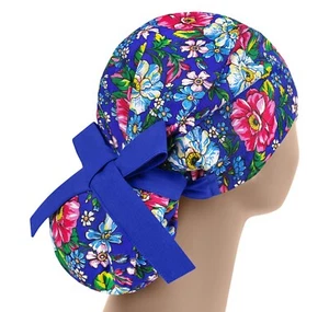Scrub hats, nurse scrub cap, womens surgical hat, ponytail scrub cap flowers - Picture 1 of 3