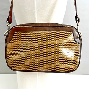 Vintage LISETTE Schultertasche braun Weboptik Leder Vintage 80er - Bild 1 von 10